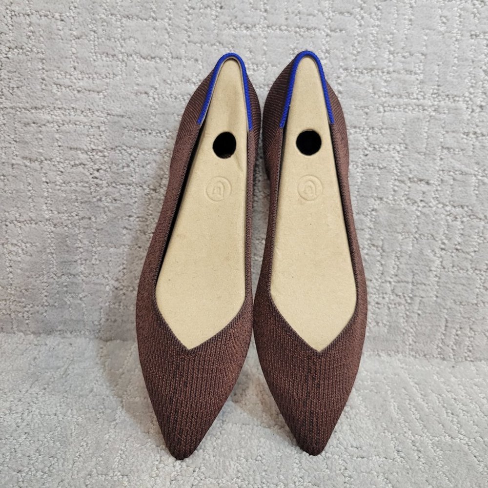Rothy's Brown Pointed Toe Flats with Blue Trim